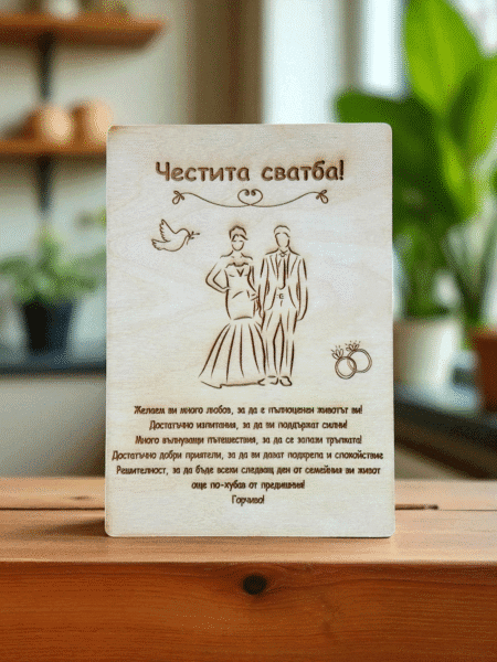 дървена картичка сватба